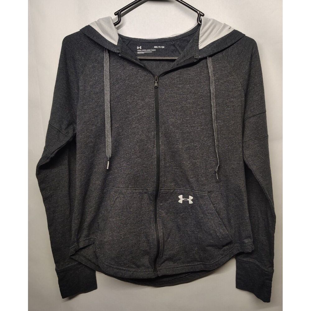 Under Armour‎ Hoodie Womens Small Gray Embroidered Full Zip Logo Oversized